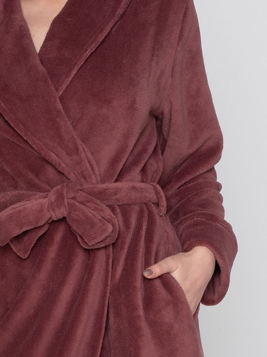Jeannette Lingerie Winter Damen Vlies Robe Burgundisch