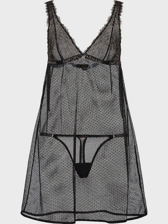 Emporio Armani Χειμερινό Γυναικείο Νυχτικό με String Μαύρο