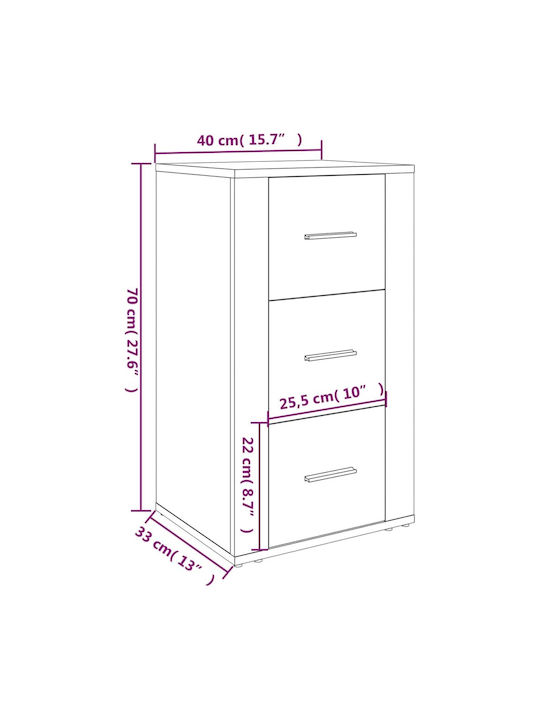 Wooden Storage Cabinet with 3 Drawers M40xW33xH70cm