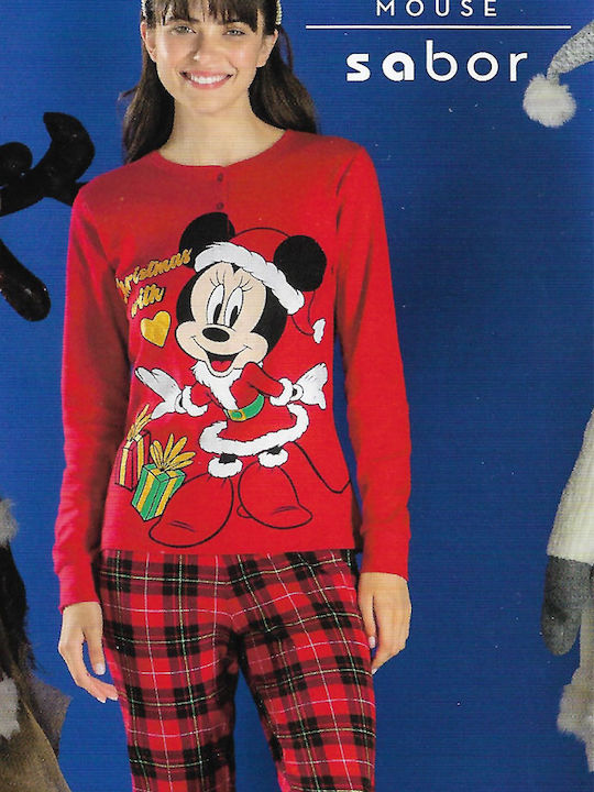 DISNEY Damen Weihnachtspyjama Minnie Mouse Rot