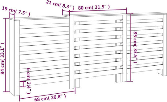 vidaXL Калориферен Капак от Масивно Дърво Бял 210x21x85см