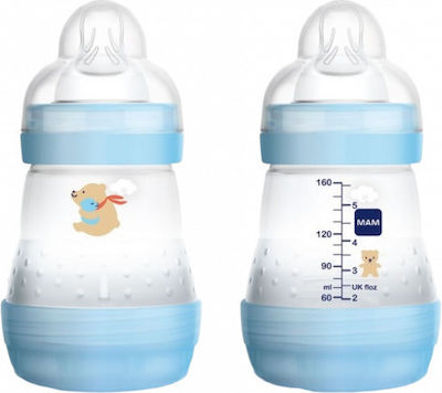 Mam Plastic Bottle Easy Start Anti-Colic Flow Anti-Colic with Silicone Nipple for 0+, 0+ m, months Blue Teddy Bear 160ml 1pcs