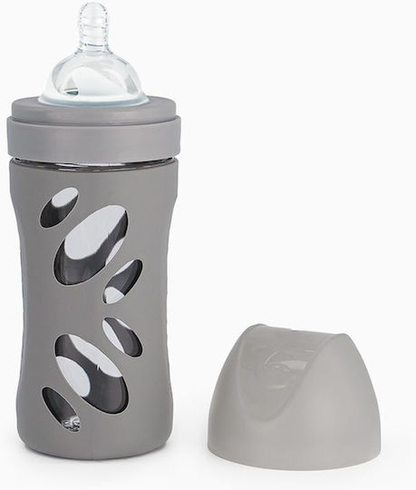 Twistshake Glass Baby Bottle Pastel Holes Anti-colic with Silicone Teat for 0+ Months Gray 260ml