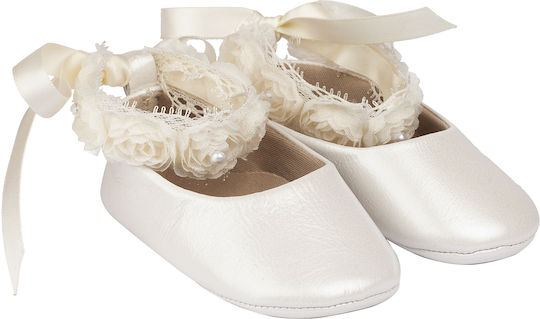 Babywalker Baptism Leather Soft Sole Pumps Ecru