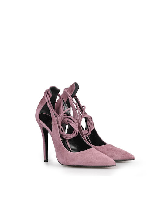 Sagiakos Suede Pointed Toe Stiletto Pink High Heels with Strap