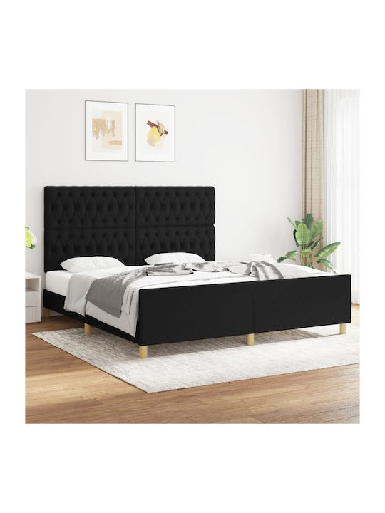Κρεβάτι King Size Επενδυμένο με Ύφασμα Μαύρο με Τάβλες για Στρώμα 180x200cm
