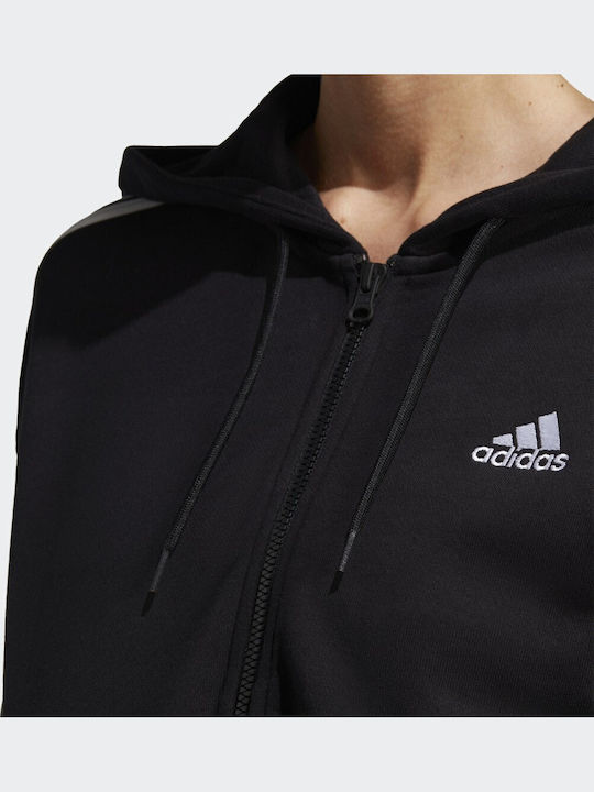 Essentials Cropped Γυναικεία Ζακέτα Φούτερ με Κουκούλα Μαύρη
