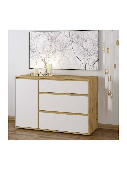 Bufet Nitro Din Lemn Cu Sertare Alb - Stejar 120x40x80cm