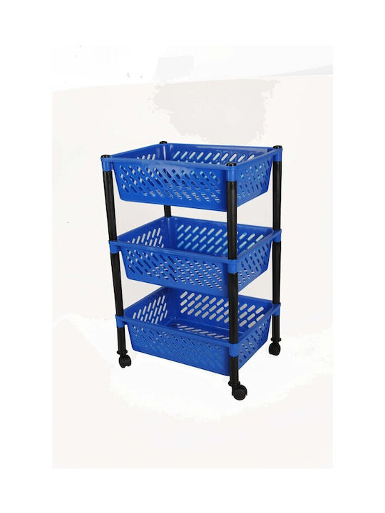 Plastic Kitchen Trolley 3 Tiers Blue 30x39x62cm
