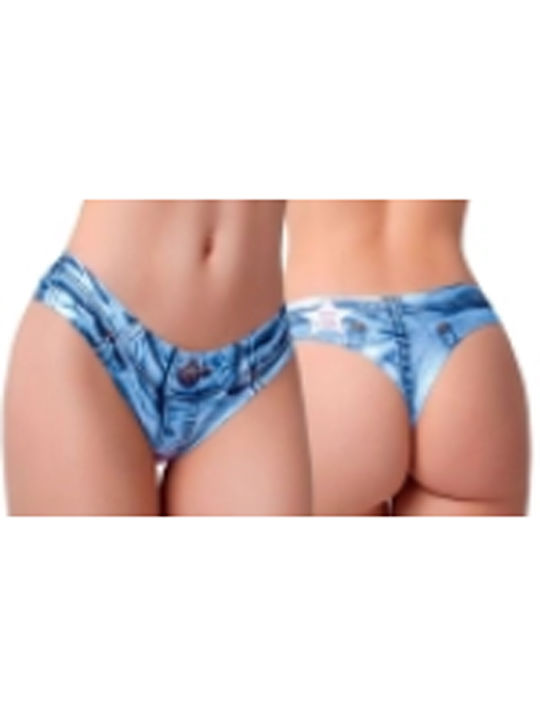 Mememe Stretch seamless jeans light Thong - Blue