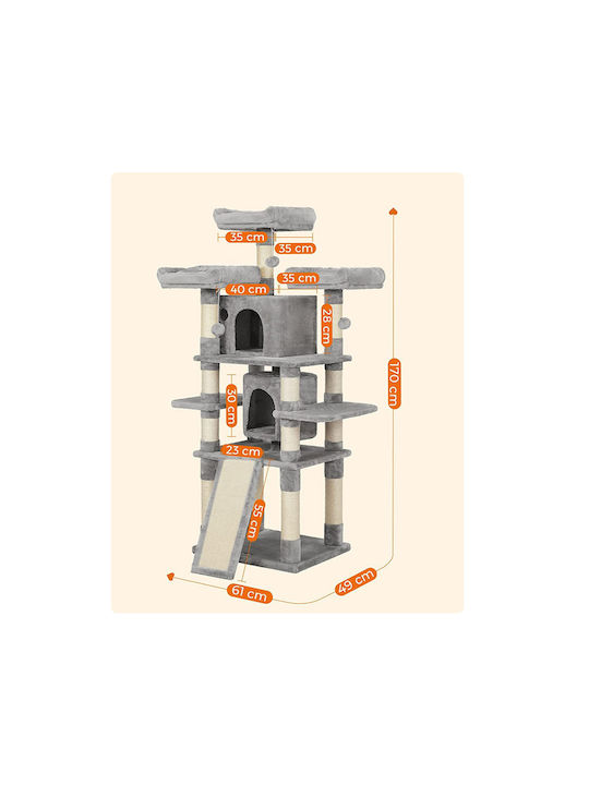 Feandrea Scratching Post Cat Trees Gray 7 levels 60x55x172cm