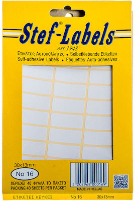 Stef Labels Πακέτο 40 Φύλλων Rectangular Small Adhesive White Label 30x13mm 1200pcs Νο 16