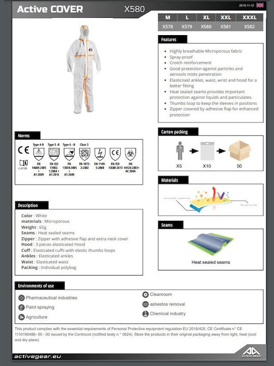Active Gear Cover X580 Sicherheits-Overall Typ 4 / 5 / 6