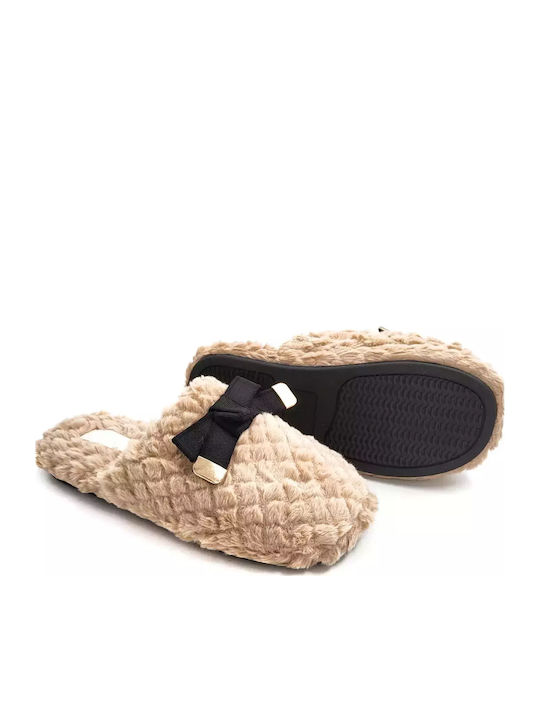 Winter Women's Slippers with Fur Beige