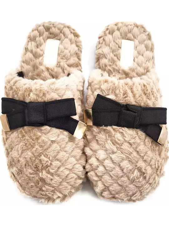 Winter Women's Slippers with Fur Beige