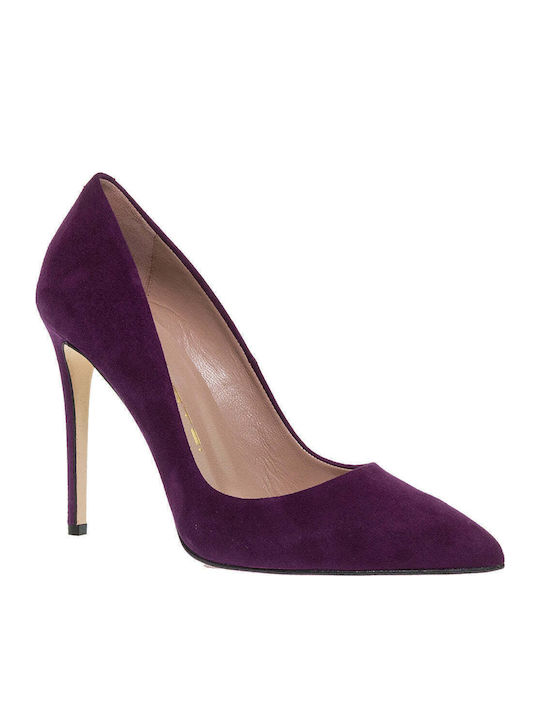 Mourtzi Suede Μυτερές Γόβες με Τακούνι Στιλέτο Dark Purple
