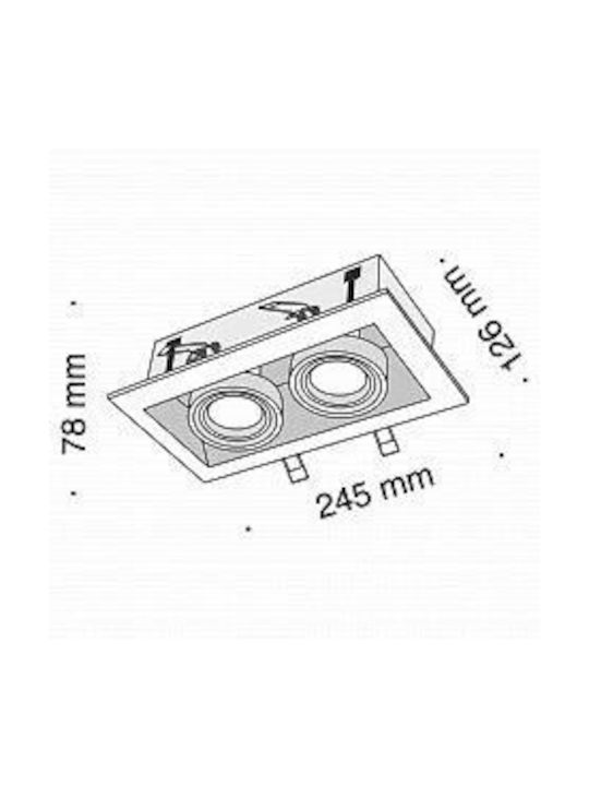Maytoni Rectangle Metallic Recessed Spot with Socket GU10 White 24.5x12.6cm. 1pcs
