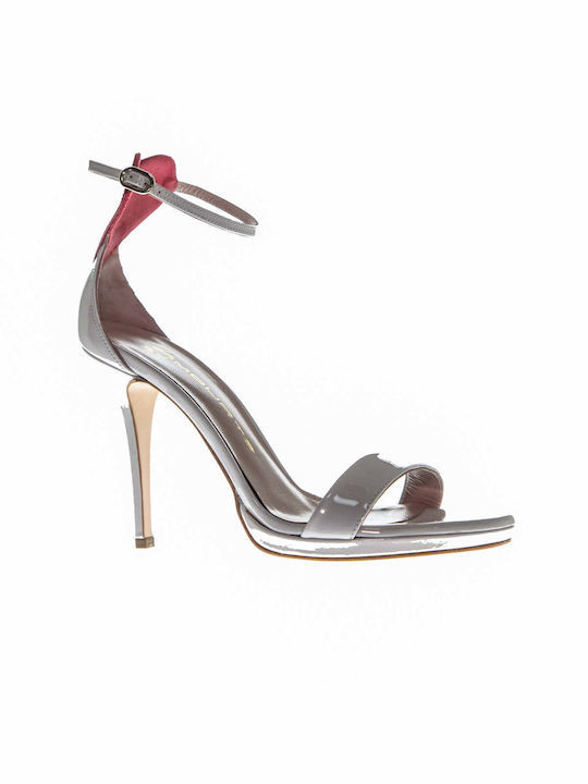 Mourtzi Platform Patent Leather Women's Sandals with Ankle Strap Ice Grey
