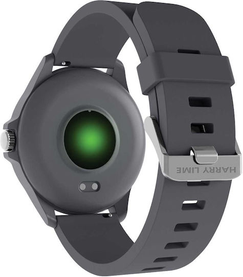 Harry Lime HA07 Aluminium 44mm Smartwatch με Παλμογράφο (Black / Grey Silicone)