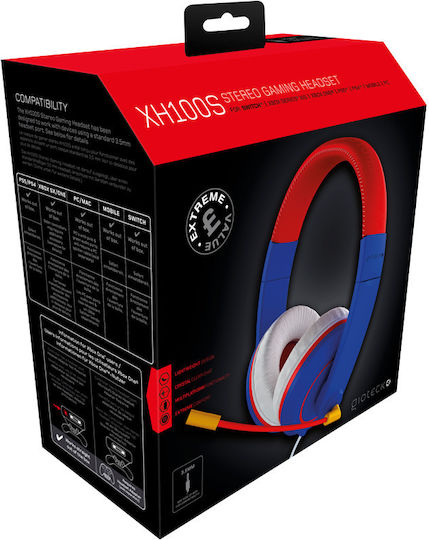 Gioteck XH-100S Over Ear Gaming Headset με σύνδεση 3.5mm Blue/Red