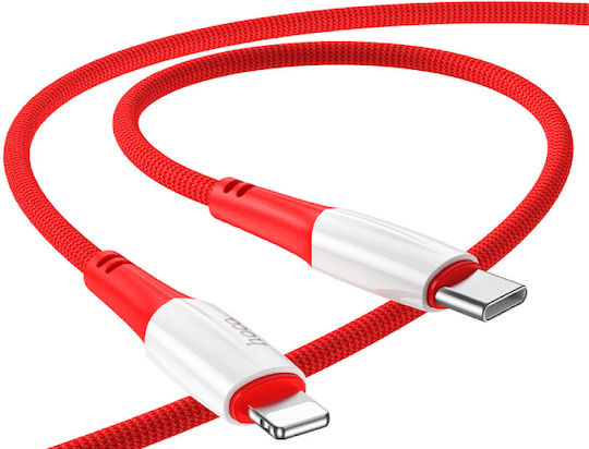 Hoco X70 Плетена USB-C към Lightning кабел 20W Червен 1м