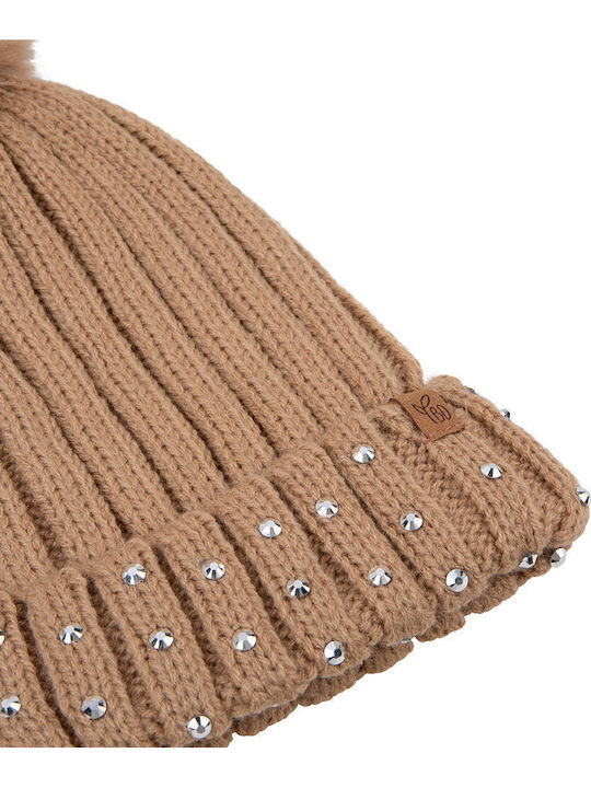 Pom Pom Glitter Kinder Mütze Gestrickt Beige