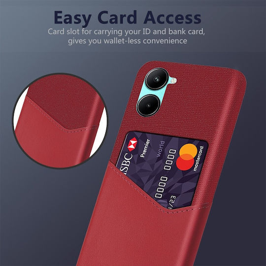 Premium Back Cover Δερματίνης με Υποδοχή για Κάρτες Κόκκινο (Realme C33)