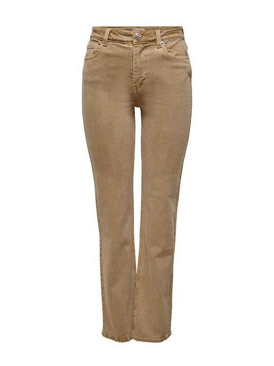 High Waist Women's Jean Pants in Straight Leg Style Brown
