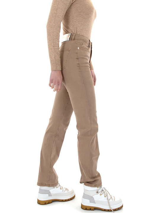 High Waist Women's Jean Pants in Straight Leg Style Brown