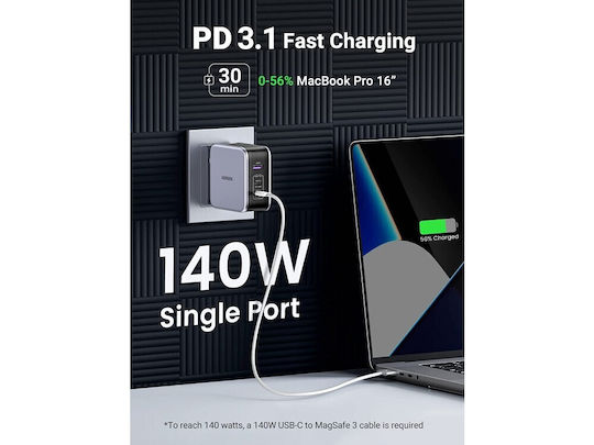 Ugreen Wireless Charger GaN with USB-A Port and 2 USB-C Ports 140W Power Delivery Quick Charge 4+ Black (Nexode GaN)
