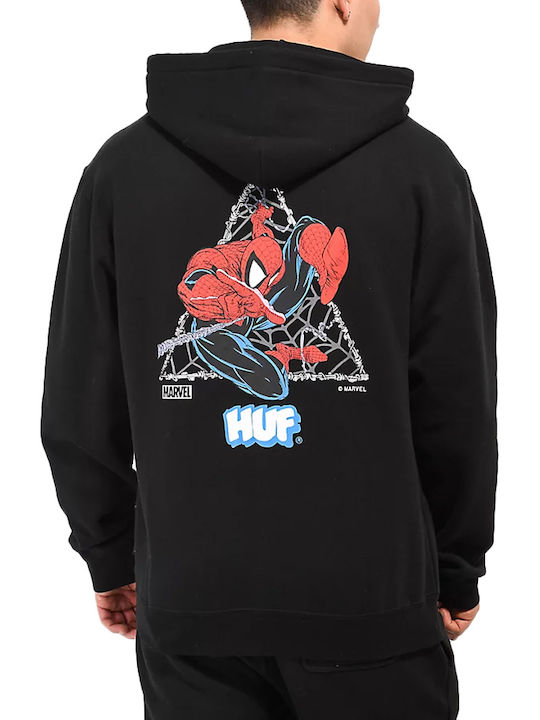 HUF X Marvel Thwip Triangle Men's Sweatshirt with Hood and Pockets Black