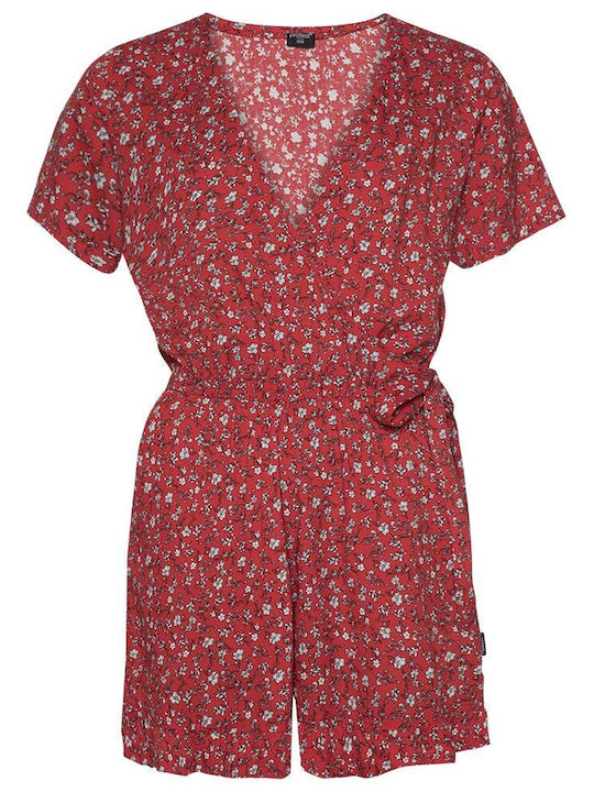 Damen Kurzärmelig Einteiler Shorts Rot