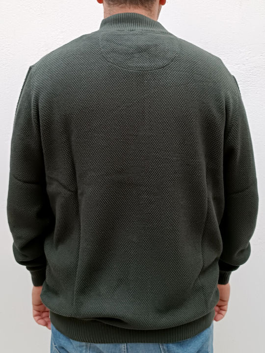 Double A Herren Langarm-Pullover Ausschnitt mit Reißverschluss Khaki