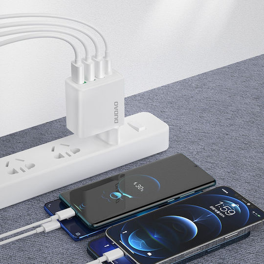 Dudao Mobile Phone Charger Without Cable with 3 USB-A Output Ports and 1 USB-C Output Port 20W Power Delivery / Quick Charge 3.0 White