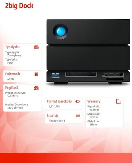 Lacie 2big Dock Thunderbolt 3 / USB 3.1 Εξωτερικός HDD 40TB Multi-Bay Μαύρο