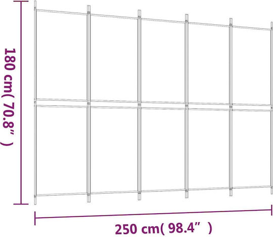 vidaXL Decorativ Paravan Tesatura cu 5 Panouri 250x180cm