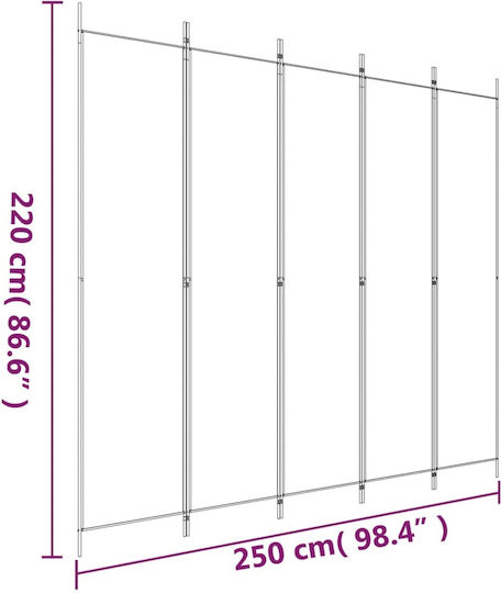 vidaXL Decorativ Paravan Tesatura cu 5 Panouri 250x220cm
