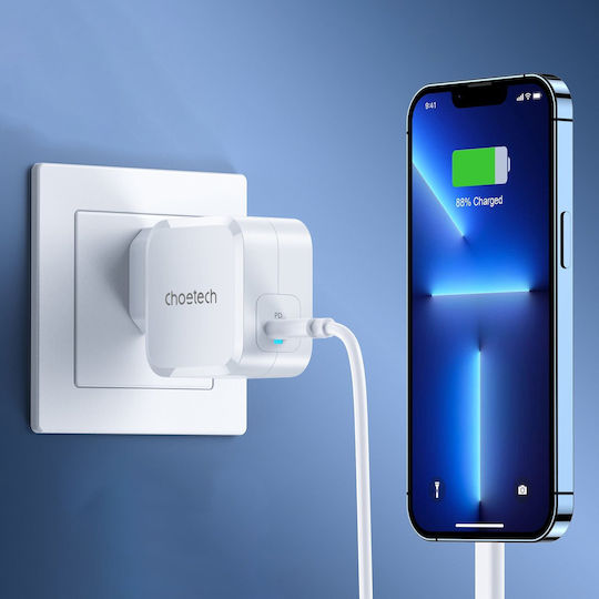 Choetech Ladegerät ohne Kabel mit USB-C Anschluss 45W Stromlieferung Weißs (PD8007)