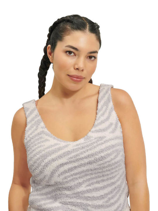 Dulcie Women's Summer Blouse Cotton Sleeveless with V Neckline Animal Print Metal Grey Zebra