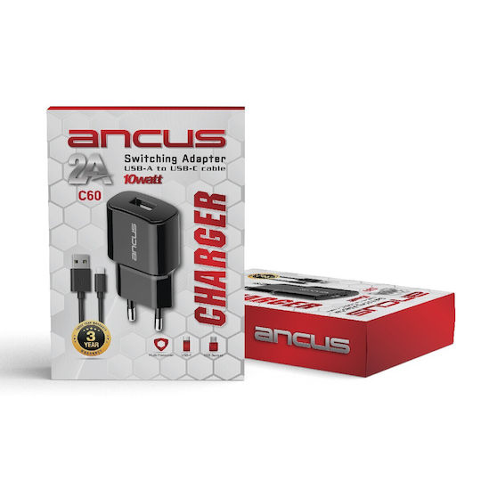 Ancus Charger with USB-A Port and Cable USB-C 10W Black (C60)