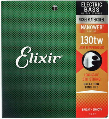 Elixir Single Nickel Plated Steel String for Bass Nanoweb Coated Light B Long Scale TaperWound