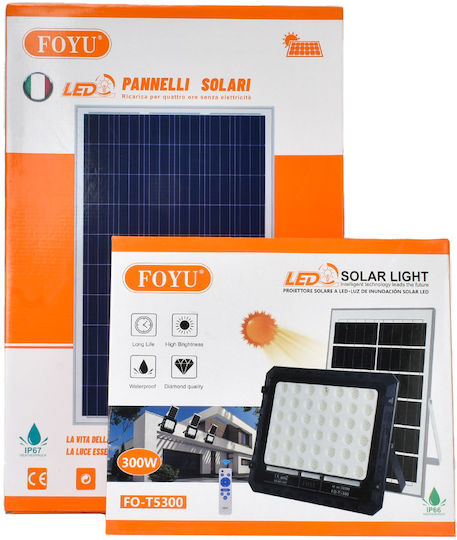 Foyu Στεγανός Ηλιακός Προβολέας LED 300W Ψυχρό Λευκό 6500K με Τηλεχειριστήριο IP66
