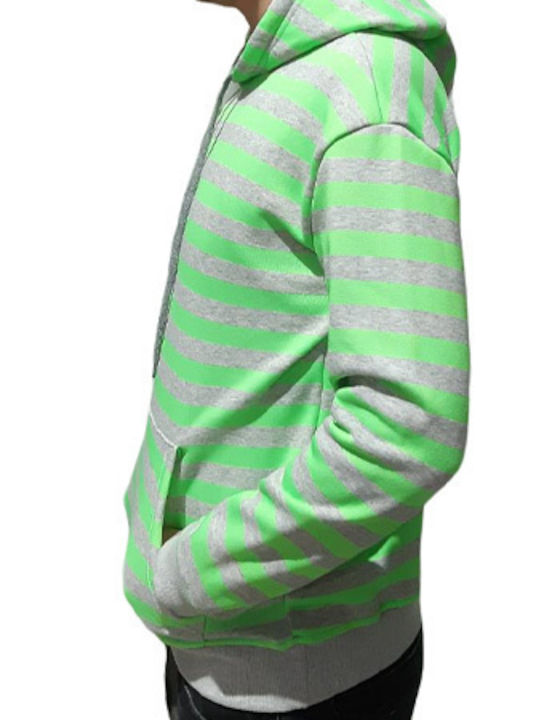 Sweatshirt With Stripes Melange Grey Flu Green