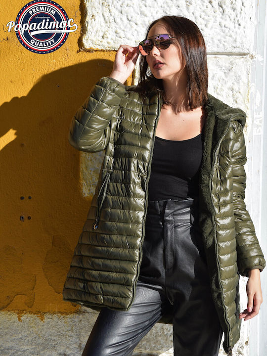 Women's jacket, double-sided, olive green color (code MAZ70)