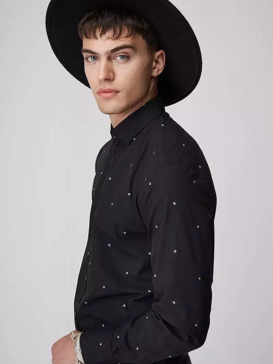 Langärmlig Baumwolle Hemd Polka Dot Schwarz