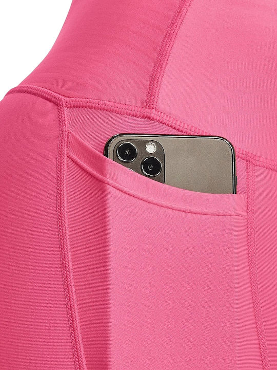 Heat Gear Women's Long Running Legging Shiny & High Waisted Pink Punk/ White