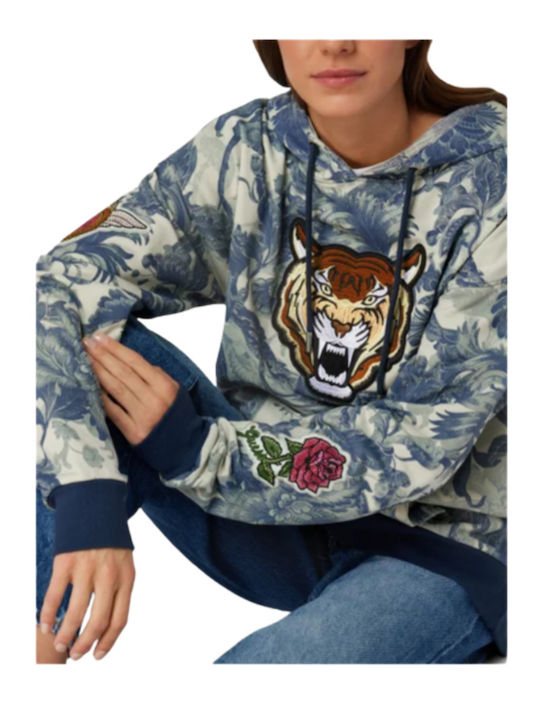 Long Women's Sweatshirt Hooded Blue