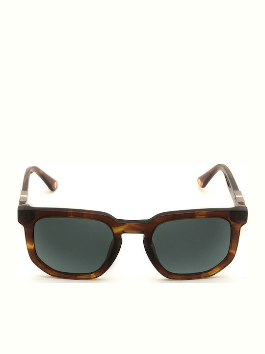 Police Men's Sunglasses with Brown Plastic Frame and Green Lens SPLF88 06HN