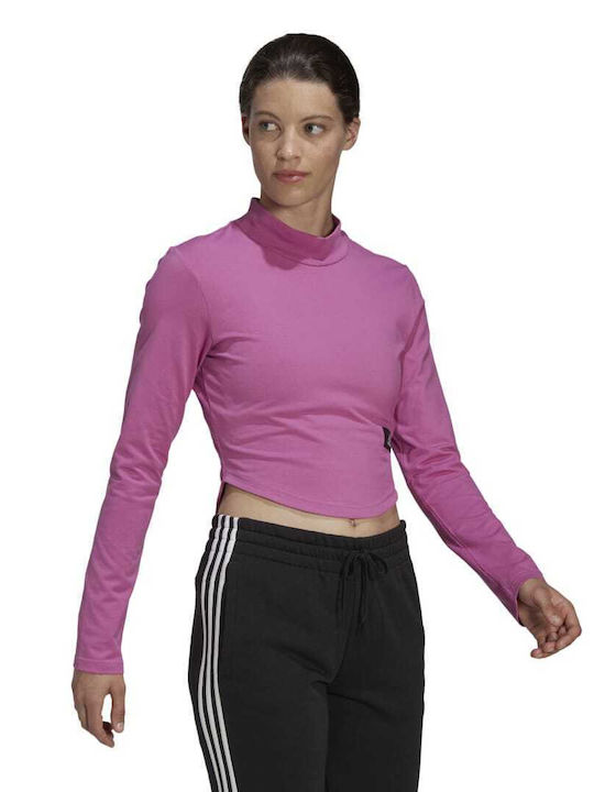 Adidas Crop Top Sportiv pentru Femei cu Mâneci Lungi Roz