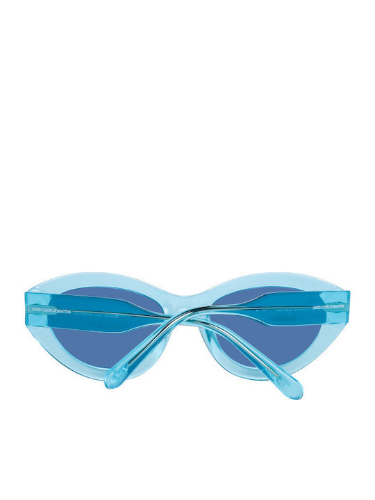 Benetton Women's Sunglasses with Turquoise Plastic Frame and Blue Lens